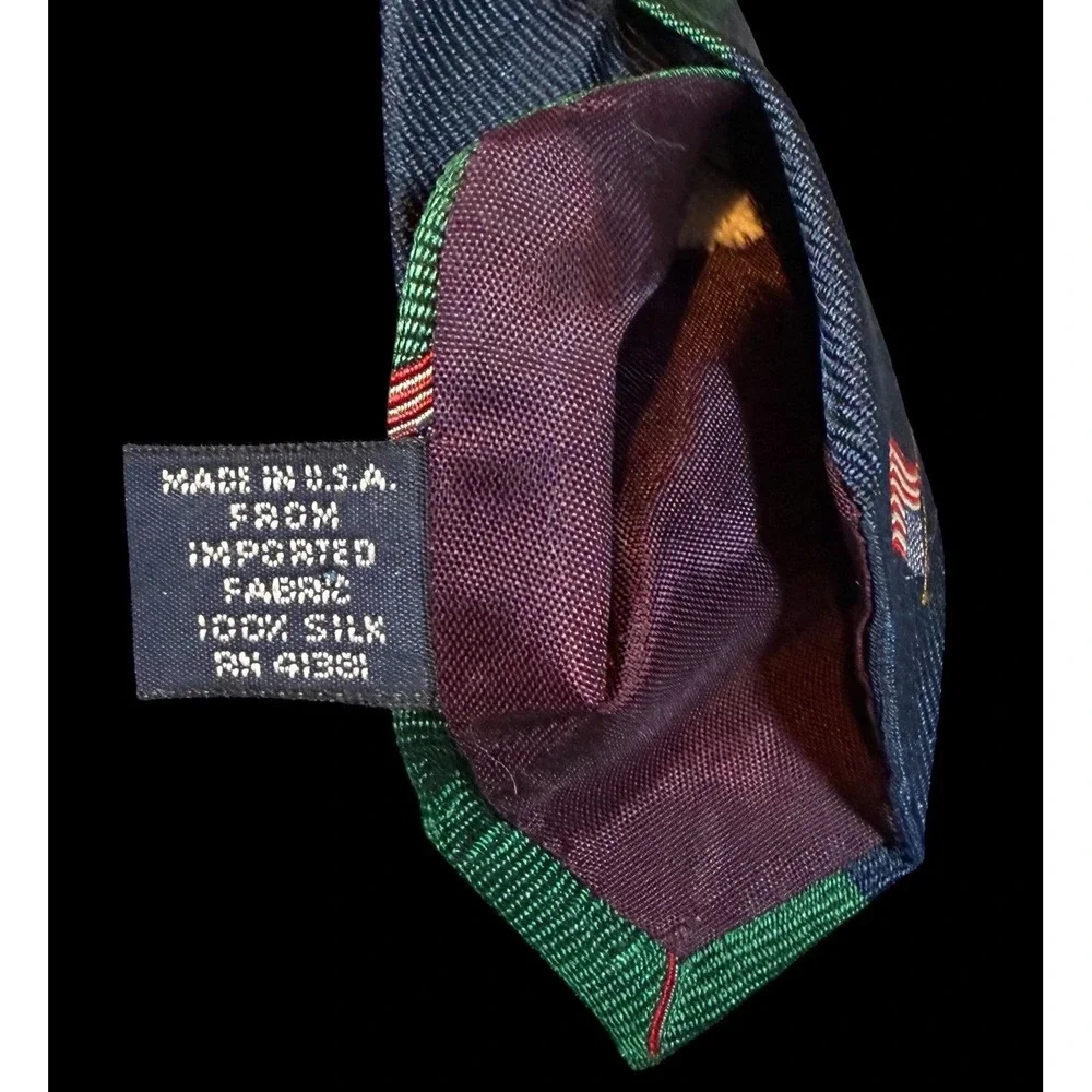 Vintage Americana Polo Ralph Lauren Men's Tie Navy/Green Stripe 100% Silk, USA
